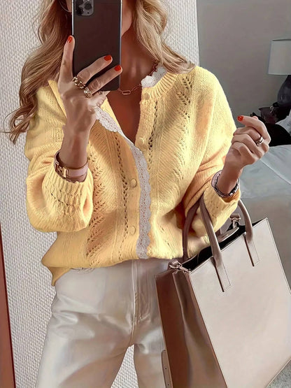 Juniper | Button Front Cardigan with Crochet Detail