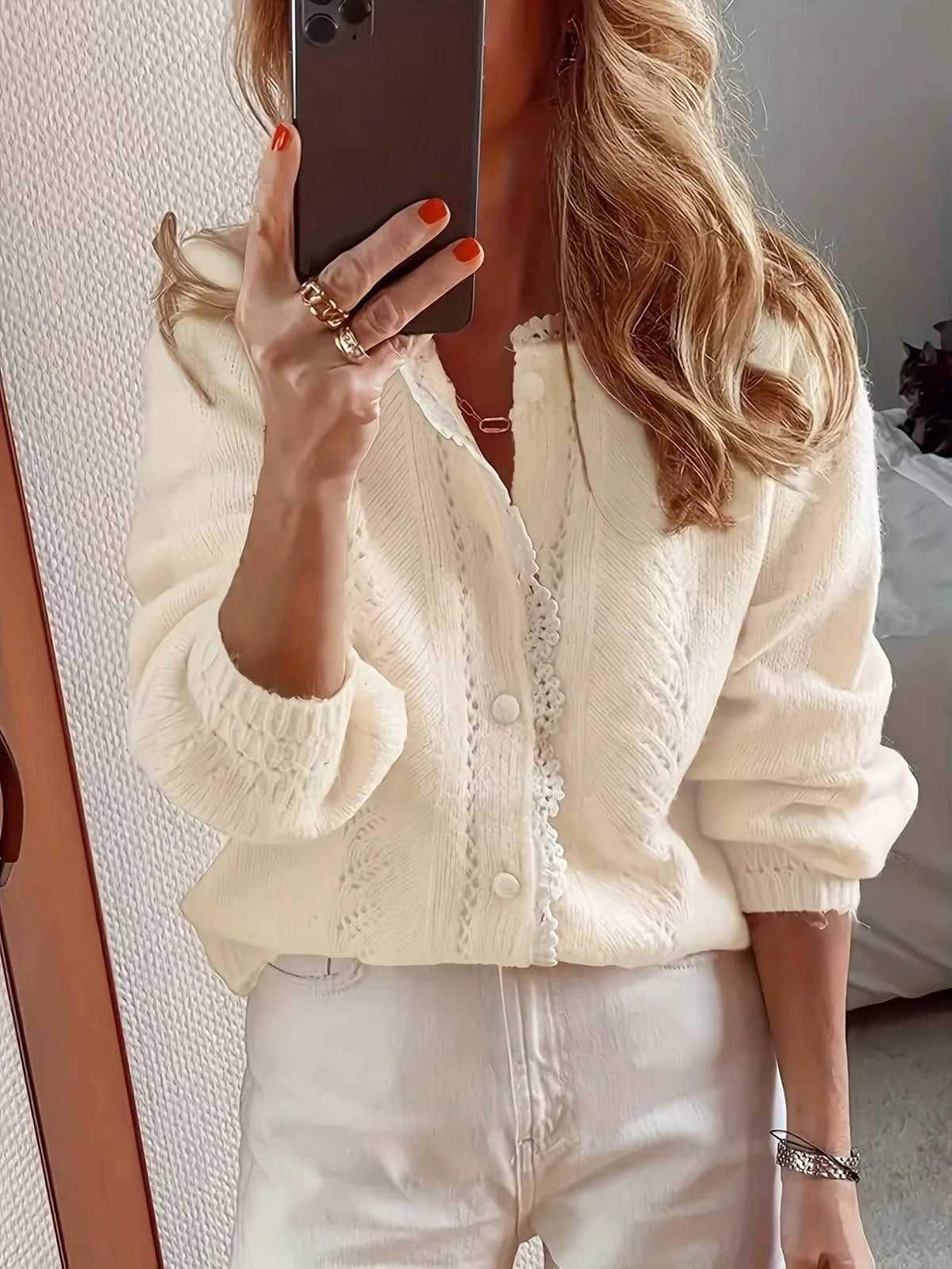 Juniper | Button Front Cardigan with Crochet Detail