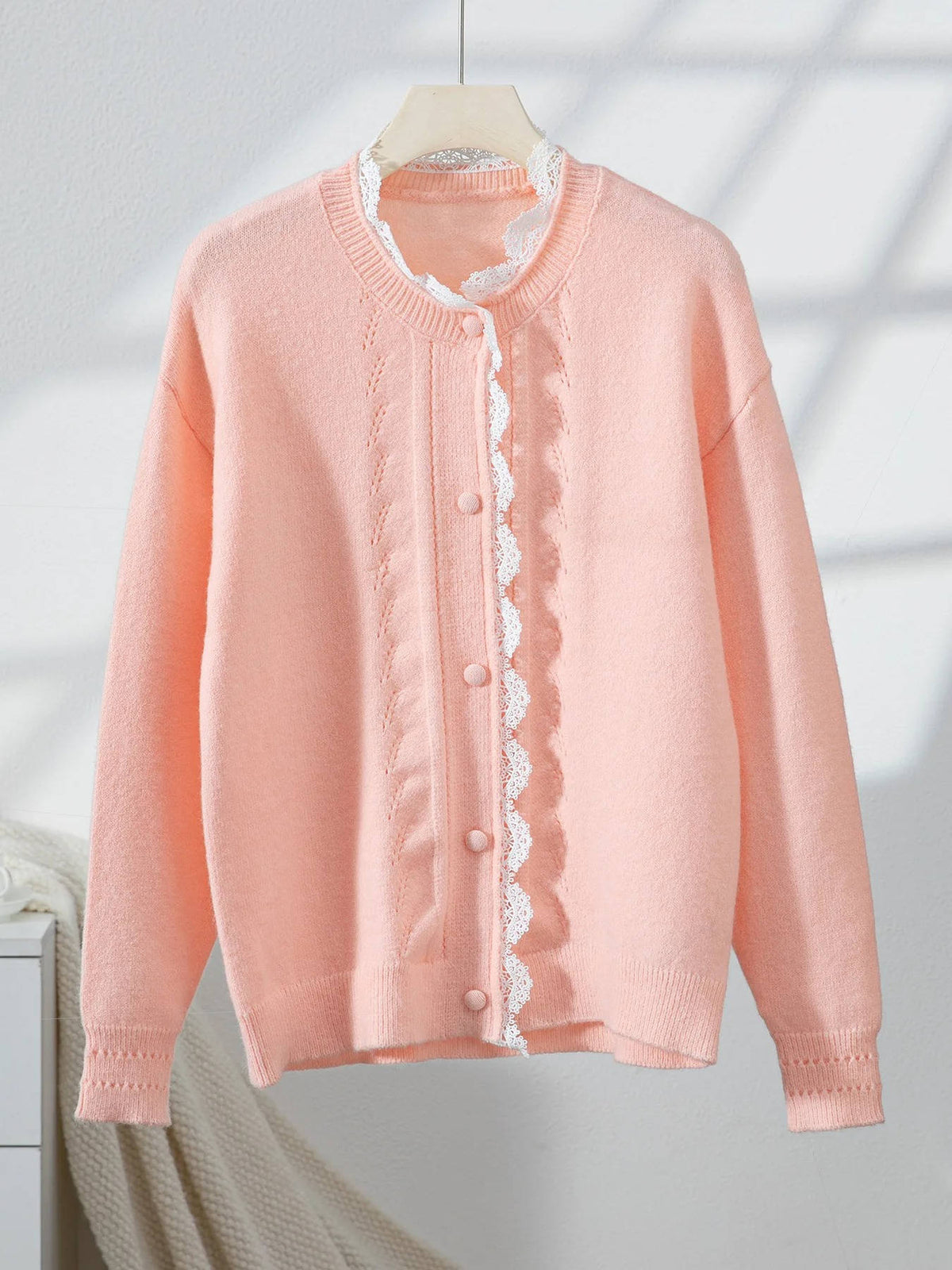 Juniper | Button Front Cardigan with Crochet Detail