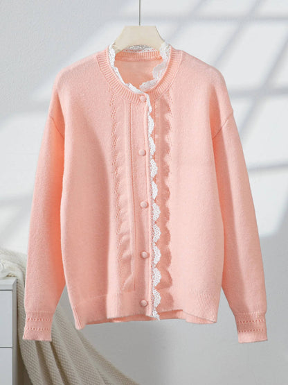Juniper | Button Front Cardigan with Crochet Detail