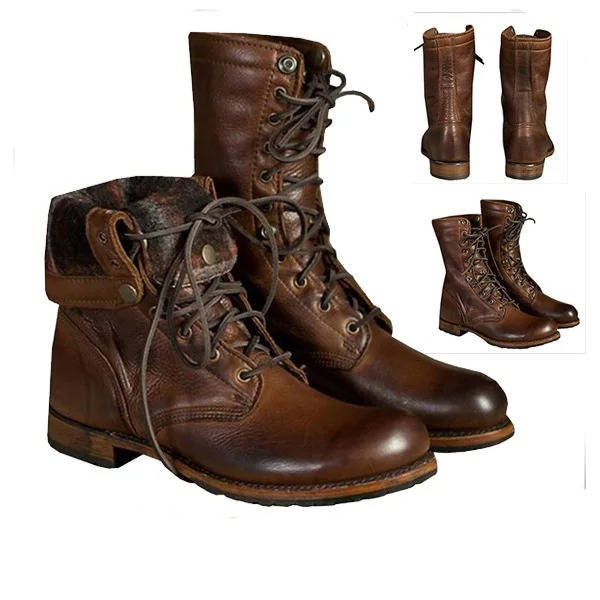 Persephone | Vintage Faux Leather Combat Boots with Fold-Down Collar