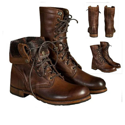Persephone | Vintage Faux Leather Combat Boots with Fold-Down Collar
