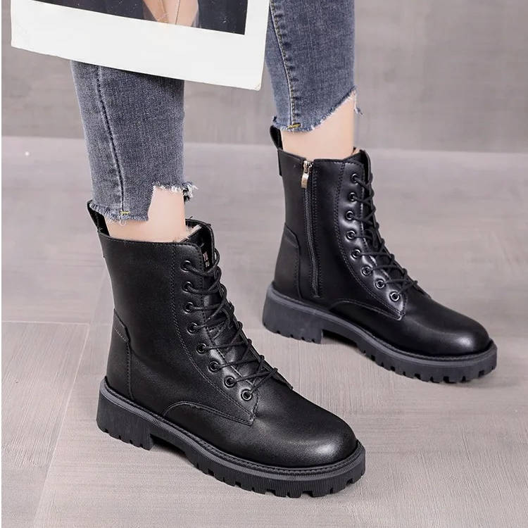 Blakely | Warm Faux Leather Combat Ankle Boots with Zip