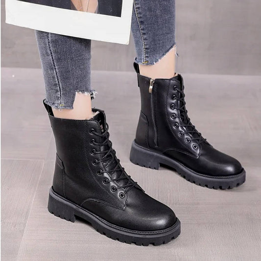 Blakely | Warm Faux Leather Combat Ankle Boots with Zip