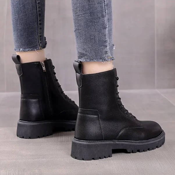 Blakely | Warm Faux Leather Combat Ankle Boots with Zip