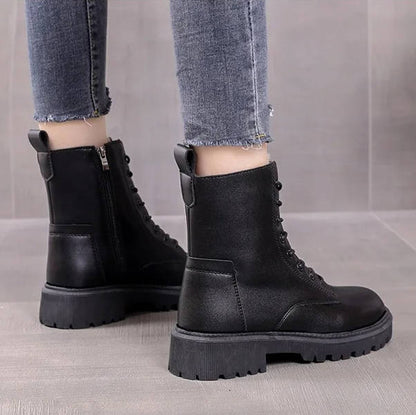 Blakely | Warm Faux Leather Combat Ankle Boots with Zip