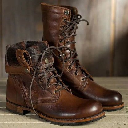 Persephone | Vintage Faux Leather Combat Boots with Fold-Down Collar