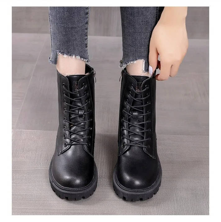 Blakely | Warm Faux Leather Combat Ankle Boots with Zip