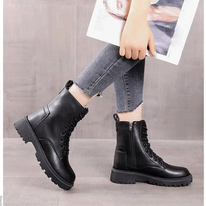 Blakely | Warm Faux Leather Combat Ankle Boots with Zip