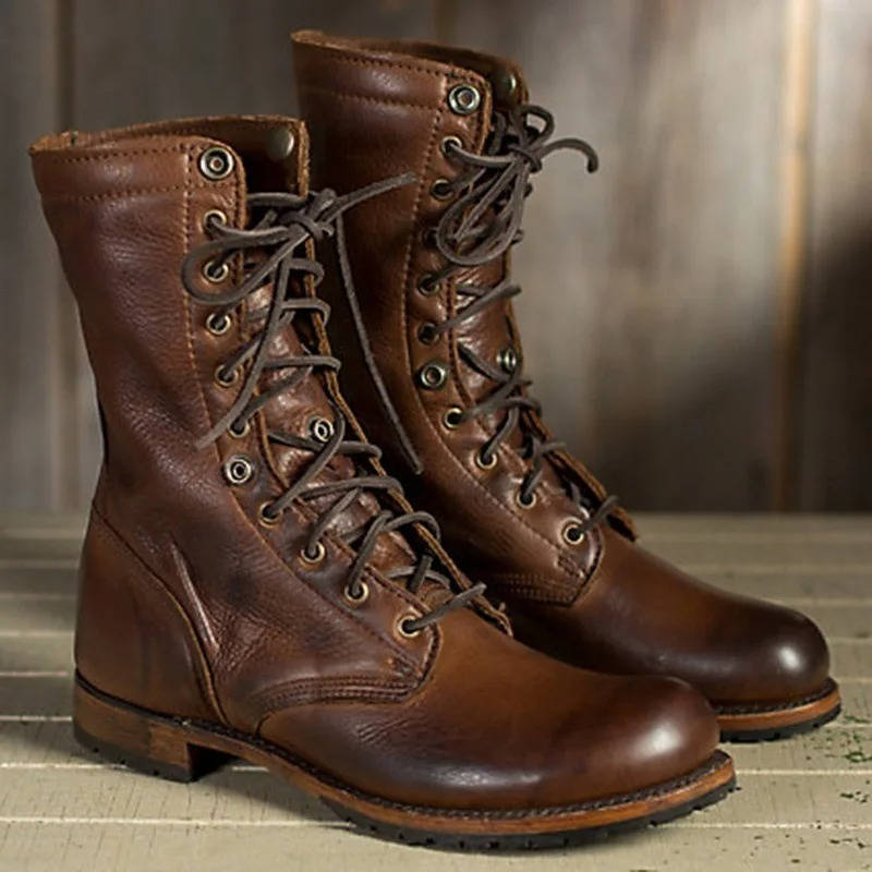 Persephone | Vintage Faux Leather Combat Boots with Fold-Down Collar