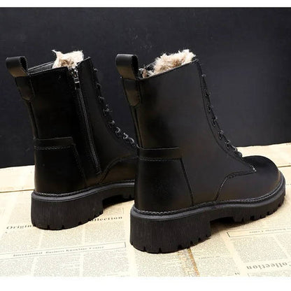 Blakely | Warm Faux Leather Combat Ankle Boots with Zip