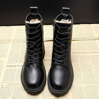 Blakely | Warm Faux Leather Combat Ankle Boots with Zip