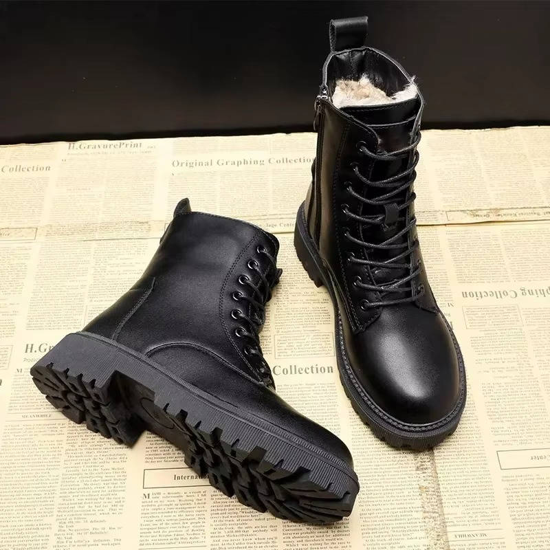 Blakely | Warm Faux Leather Combat Ankle Boots with Zip