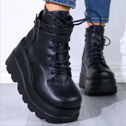 Ophelia | Bold Chunky Platform Combat Ankle Boots with Lace-Up Front