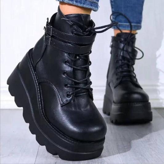 Ophelia | Bold Chunky Platform Combat Ankle Boots with Lace-Up Front