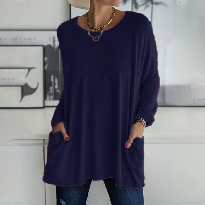 Ruby | Relaxed Oversized Long Sleeve Tunic Top with Patch Pockets