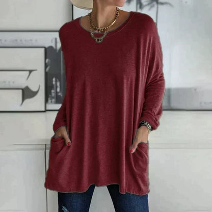 Ruby | Relaxed Oversized Long Sleeve Tunic Top with Patch Pockets