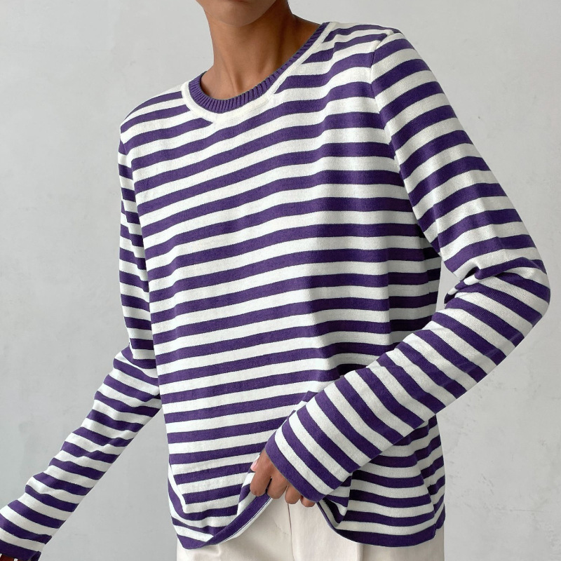 Dana | Elegant Striped Long Sleeve T-Shirt Top with Round Neckline