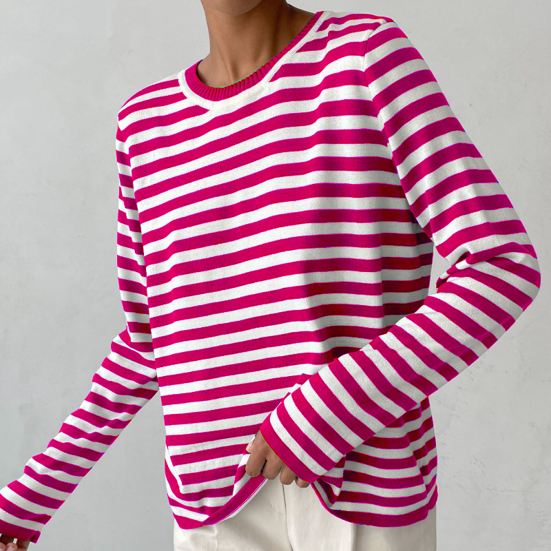 Dana | Elegant Striped Long Sleeve T-Shirt Top with Round Neckline