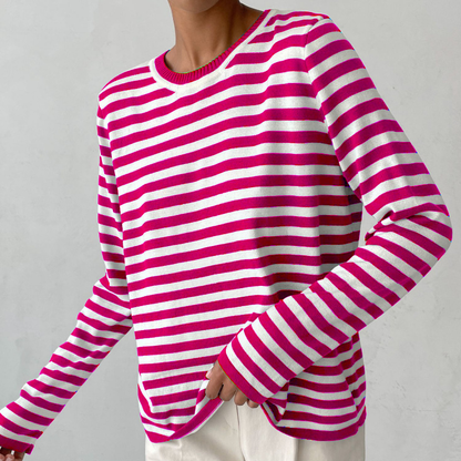Dana | Elegant Striped Long Sleeve T-Shirt Top with Round Neckline