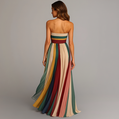 Judith | Bold Strapless Pleated Maxi Dress in Vibrant Colors
