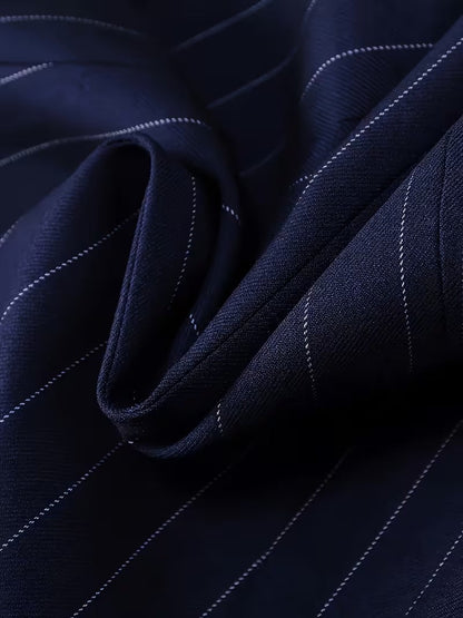 Alessia | Navy Pinstripe Two Piece Matching Set with Wide Leg Pants