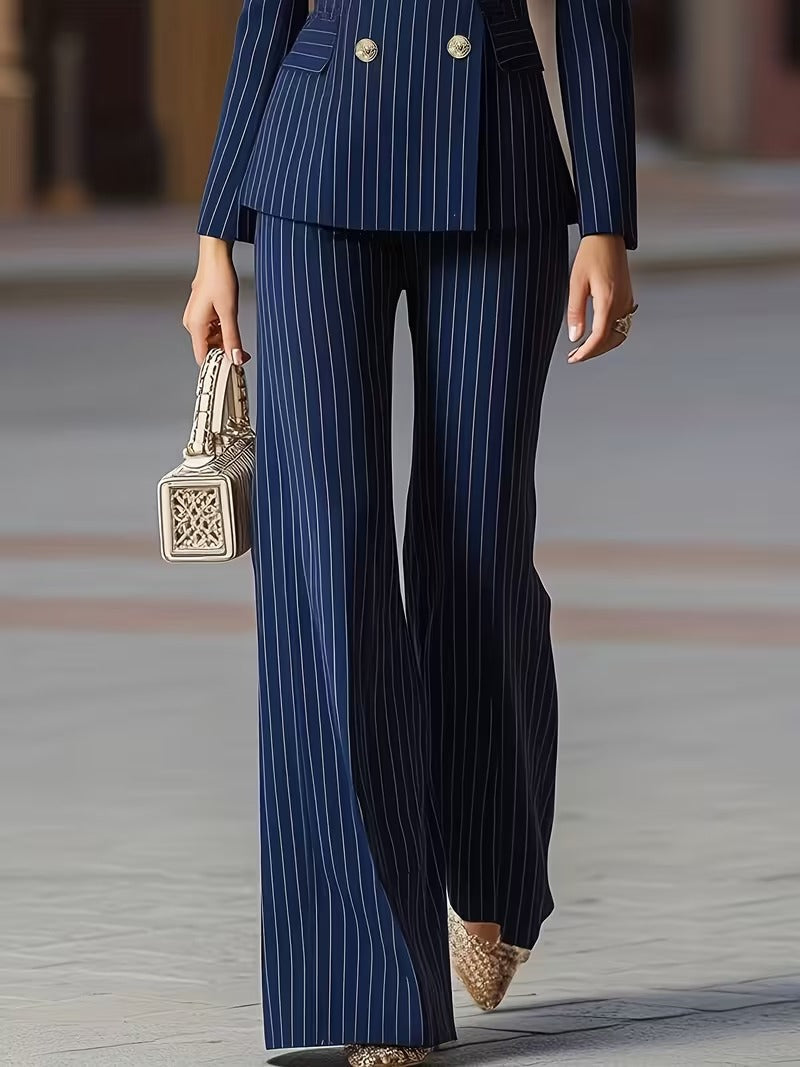 Alessia | Navy Pinstripe Two Piece Matching Set with Wide Leg Pants