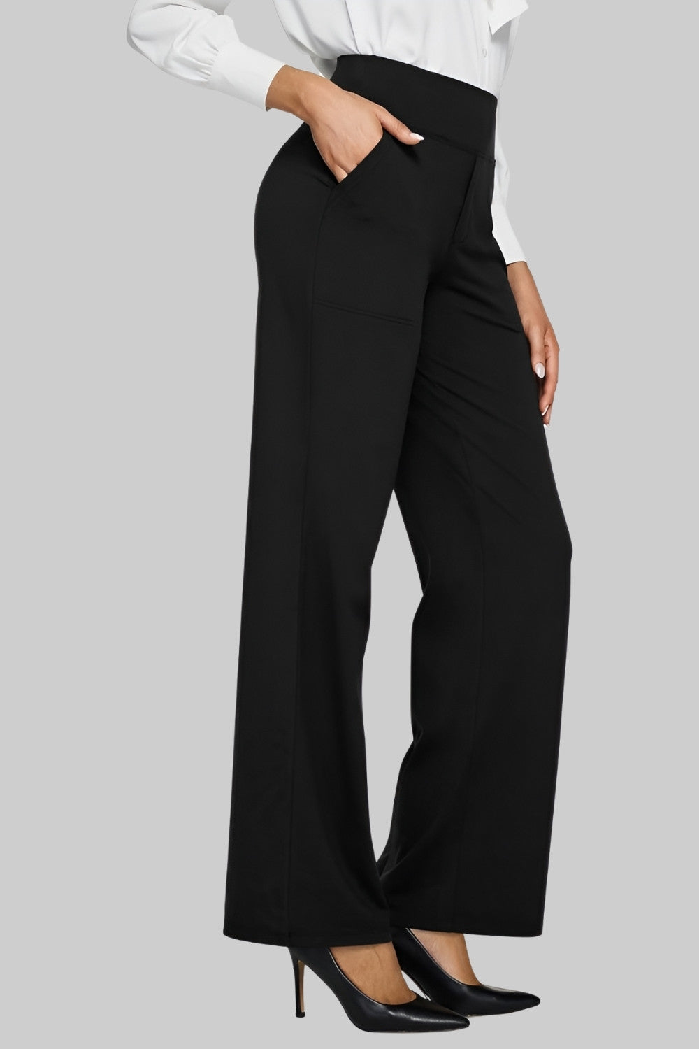 Livvy | Elegant High Waist Stretch Work and Office Pants with Pull-On Design