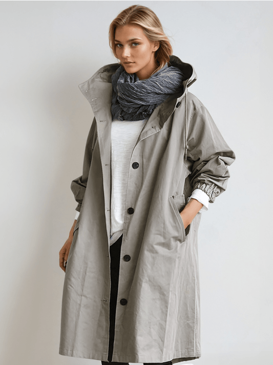 Tamora | Minimalist Oversized Hooded Trench Coat with Button Front