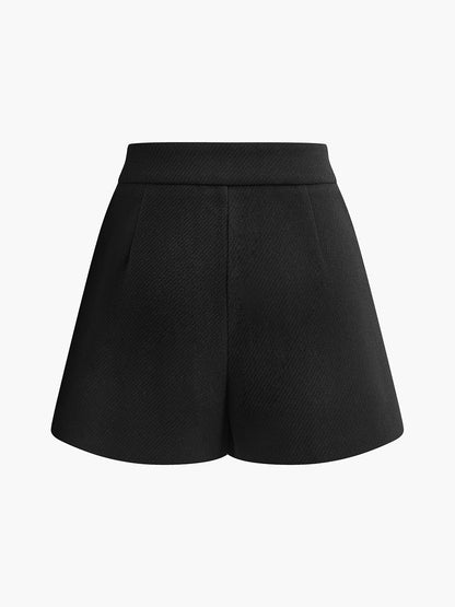 Wendy | Mid-Waist Tweed Wide-Leg Shorts with Pockets