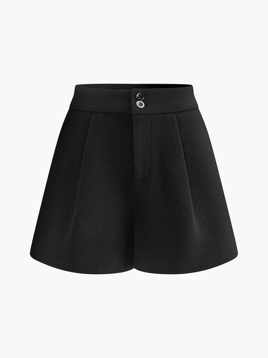 Wendy | Mid-Waist Tweed Wide-Leg Shorts with Pockets