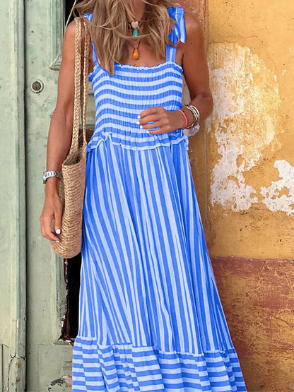 Emilia | Effortless Striped Ruffle Sleeveless Beach Dress with Fit and Flare Silhouette