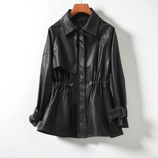 Kendall | Edgy Faux Leather Jacket with Cinched Waist and Pockets