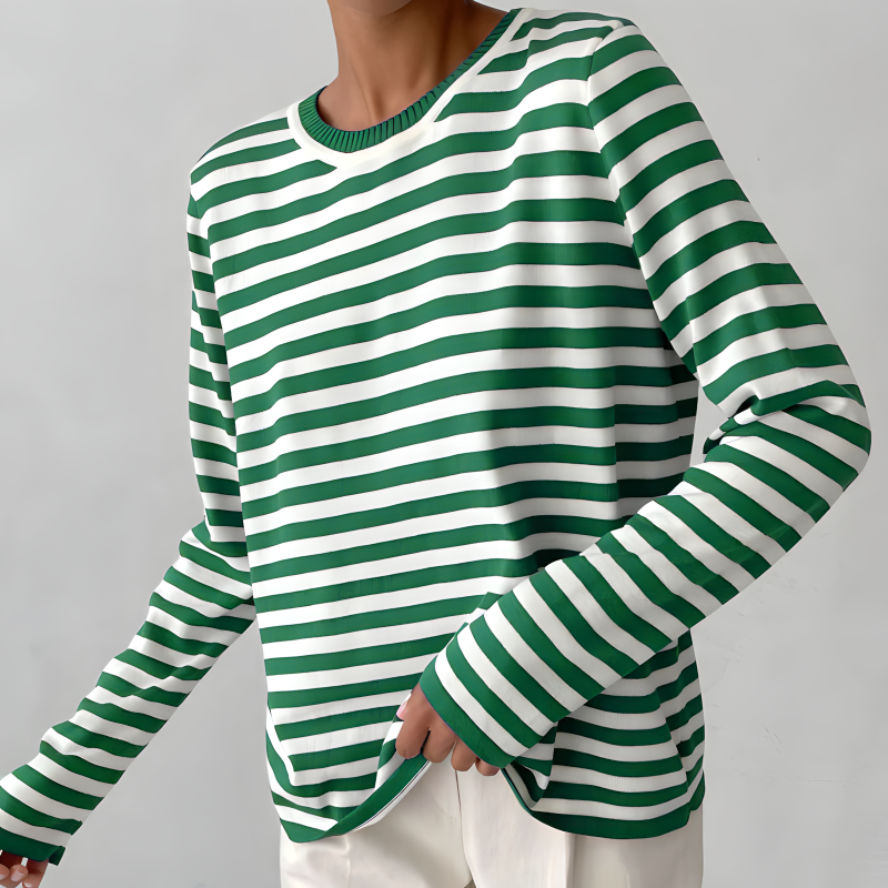 Dana | Elegant Striped Long Sleeve T-Shirt Top with Round Neckline