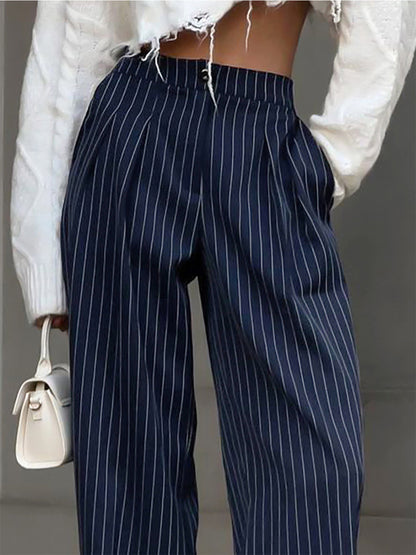 Juliette | Pinstripe Wide Leg Pleated Pants