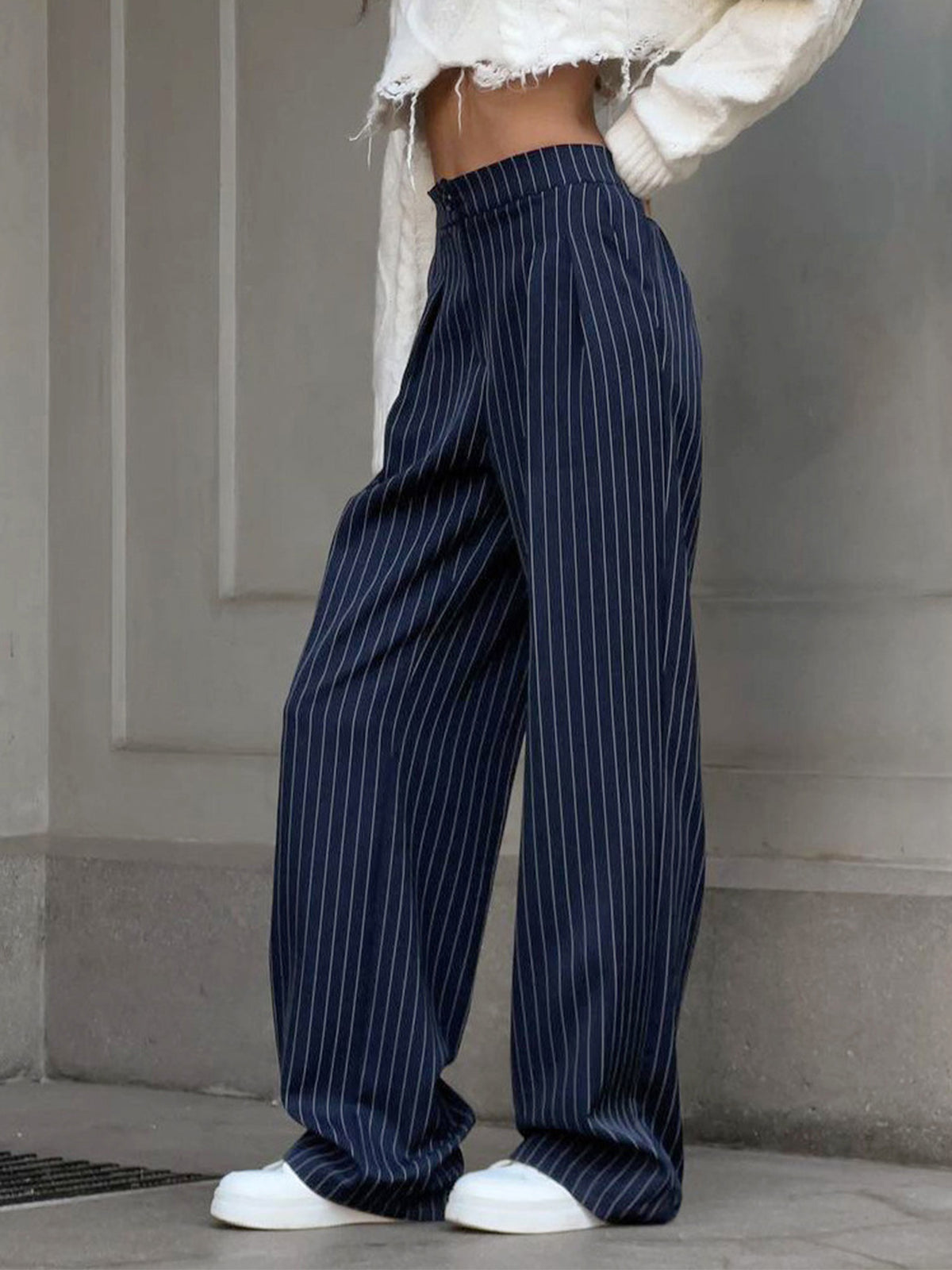 Juliette | Pinstripe Wide Leg Pleated Pants