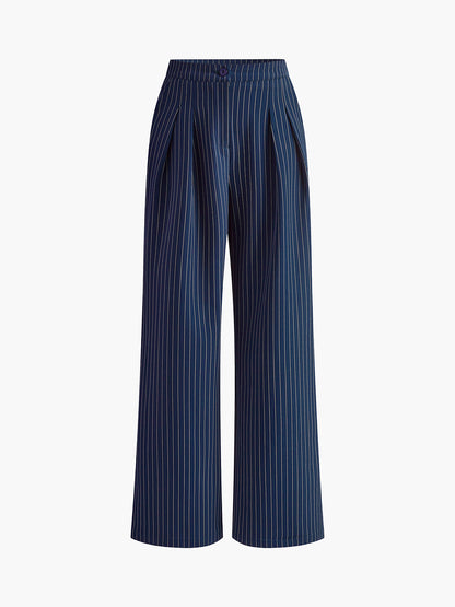 Juliette | Pinstripe Wide Leg Pleated Pants
