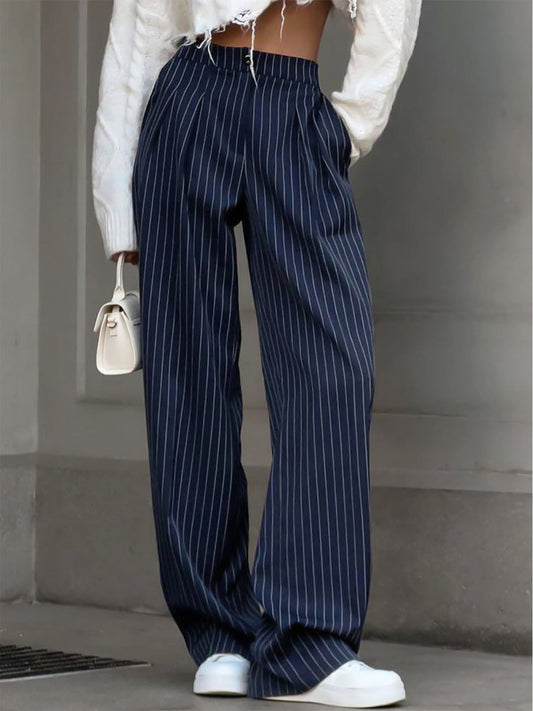 Juliette | Pinstripe Wide Leg Pleated Pants