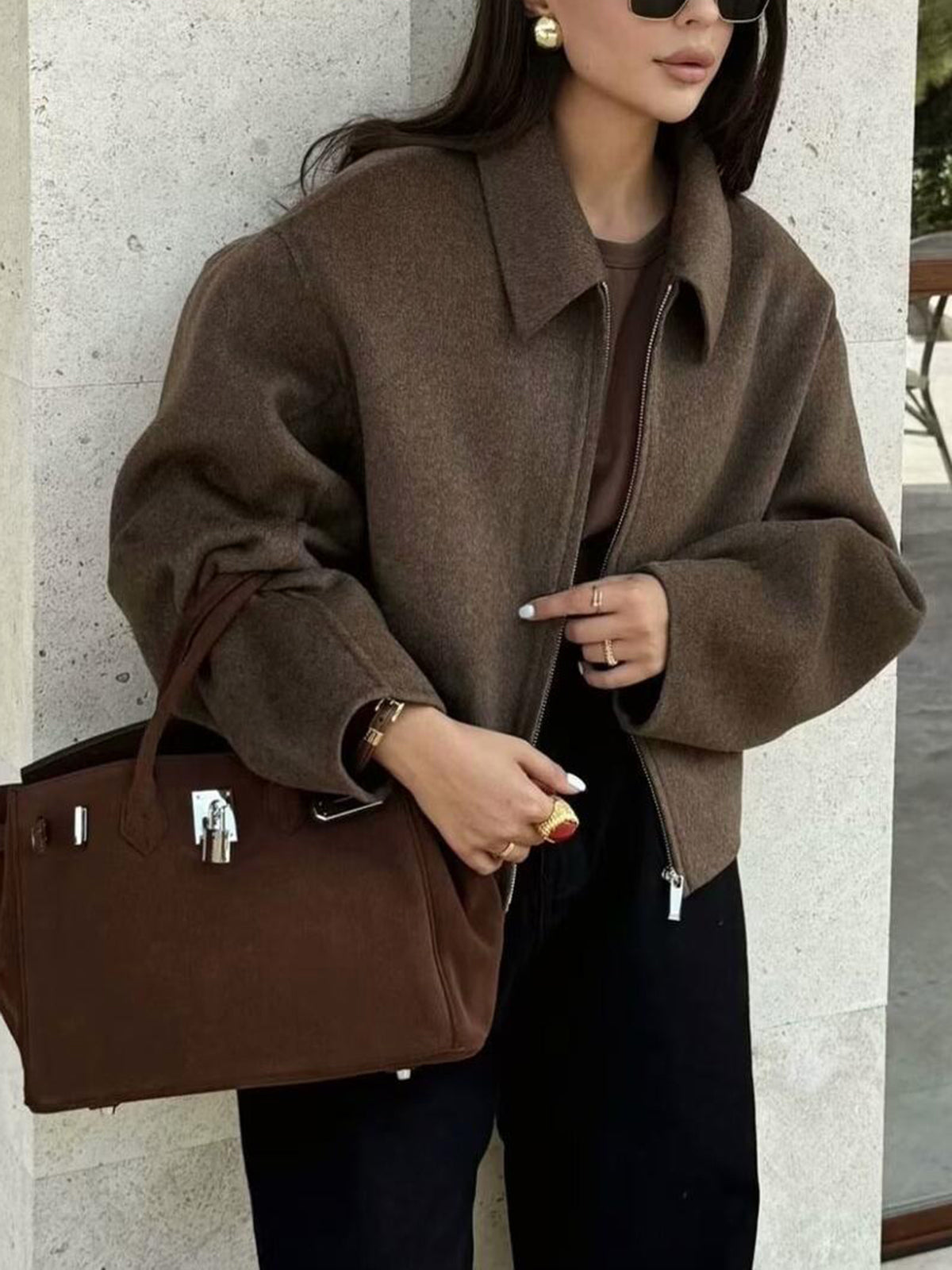 Colette | Minimal Tweed Zip-Up Jacket