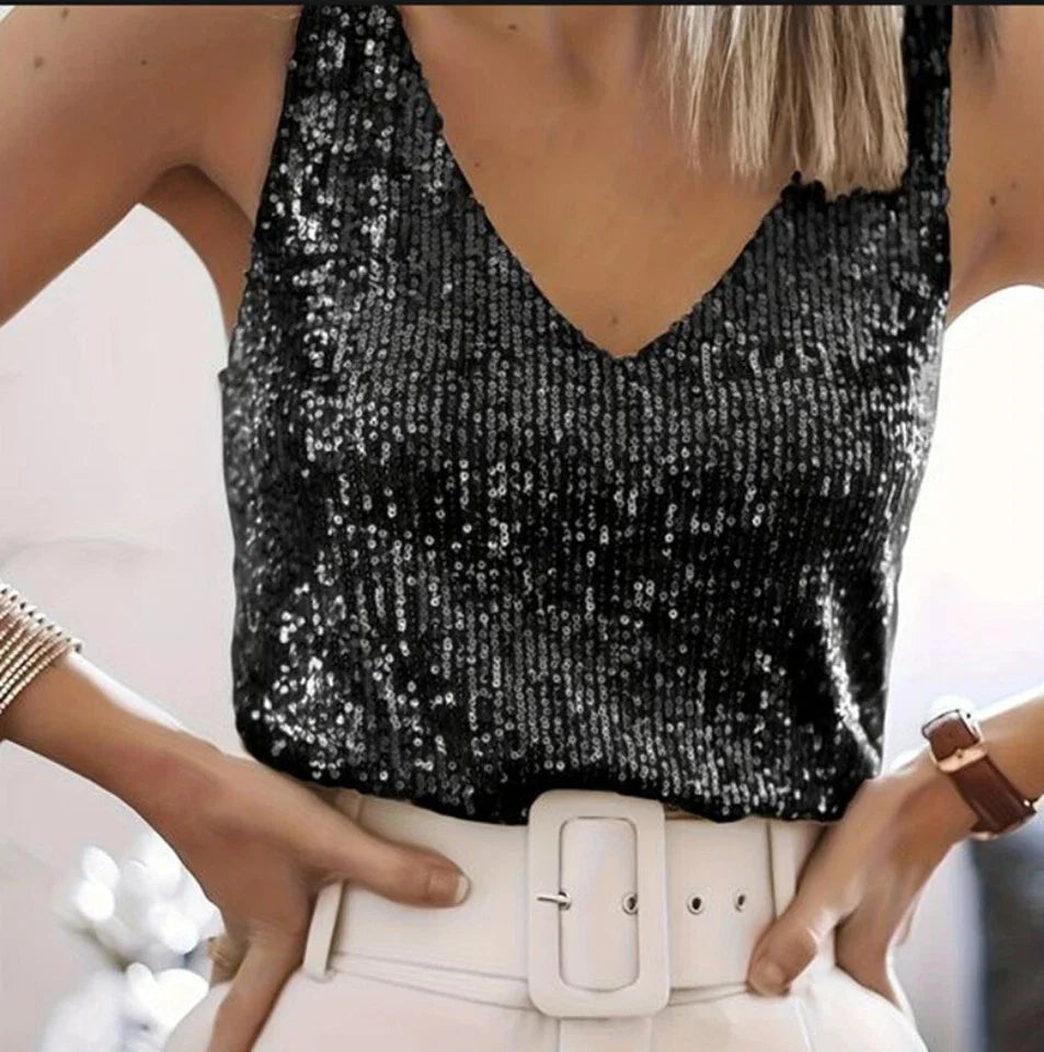Scarlet | Sparkling Sequin V Neck Cami Top for Evenings Out