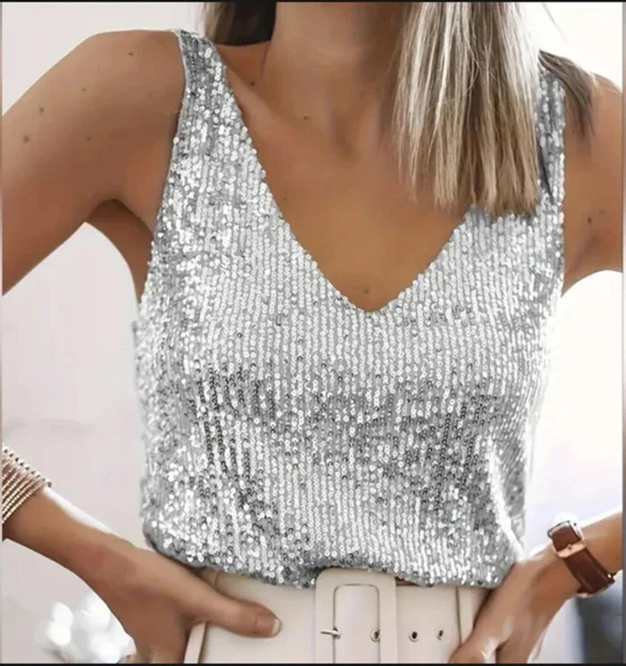 Scarlet | Sparkling Sequin V Neck Cami Top for Evenings Out