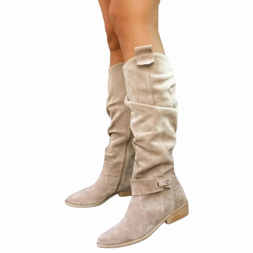 Rosalind | Refined Faux Suede Knee High Boots with Zipper