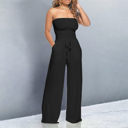 Bella | Off-Shoulder Wide Leg Casual Jumpsuit with Adjustable Waist