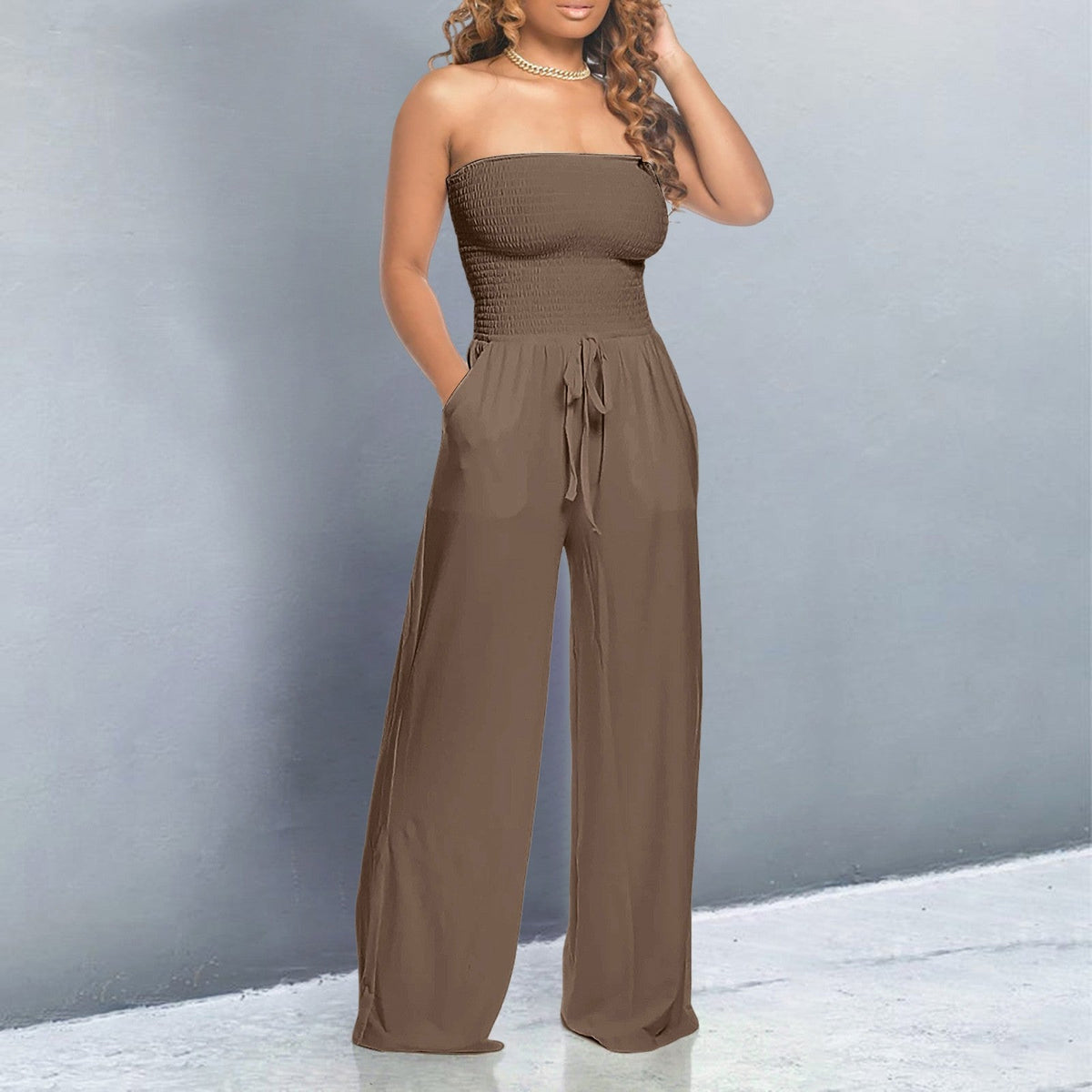 Bella | Off-Shoulder Wide Leg Casual Jumpsuit with Adjustable Waist