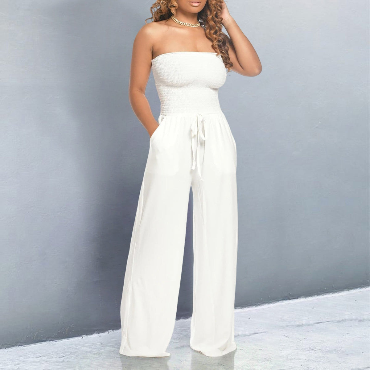 Bella | Off-Shoulder Wide Leg Casual Jumpsuit with Adjustable Waist