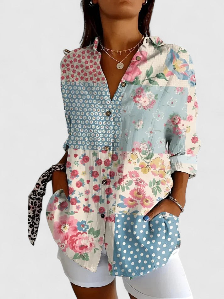 Daniela | Airy Sleeved Floral Blouse with Buttons