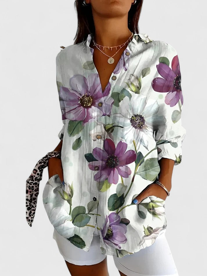 Daniela | Airy Sleeved Floral Blouse with Buttons
