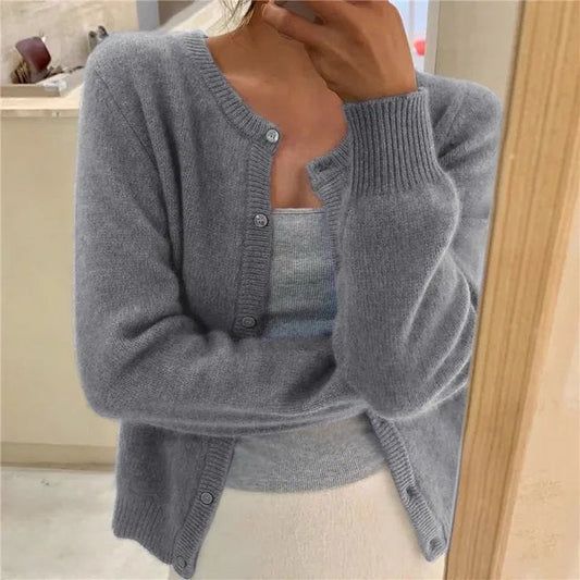 Emma | Women's Cozy Cropped Button Cardigan with Cashmere Feel