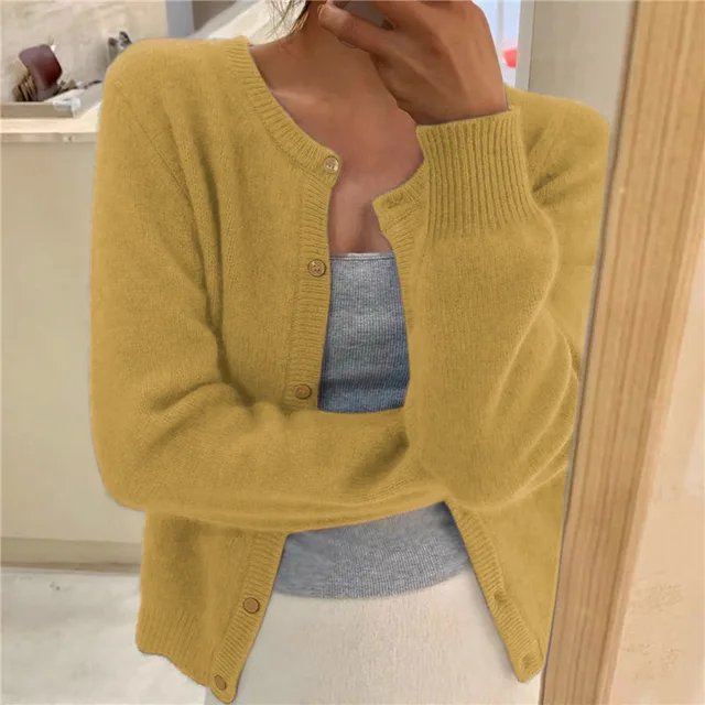 Emma | Women's Cozy Cropped Button Cardigan with Cashmere Feel