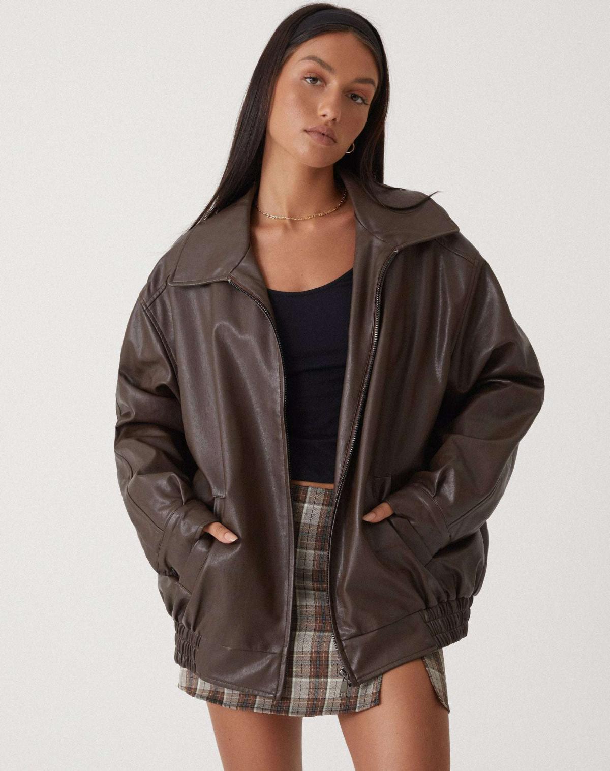 Zada | Relaxed Oversized Leather Bomber Jacket